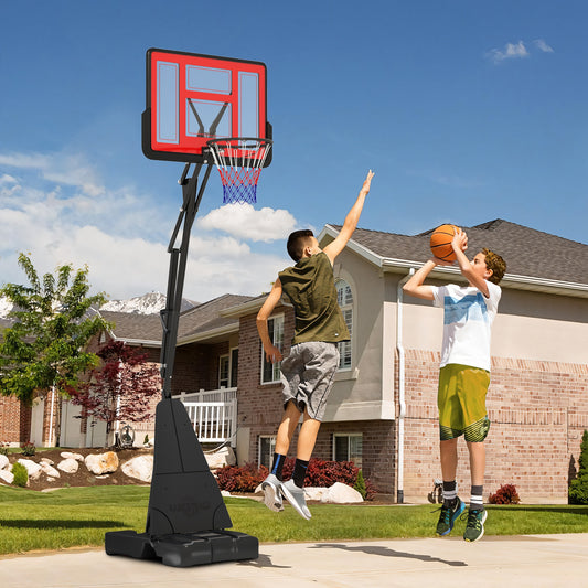 Basketball Hoop Outdoor, Height Adjustable With Stand And Rebound System, Weighted Base, Portable on Wheels for Teens, Juniors, Adults, Red