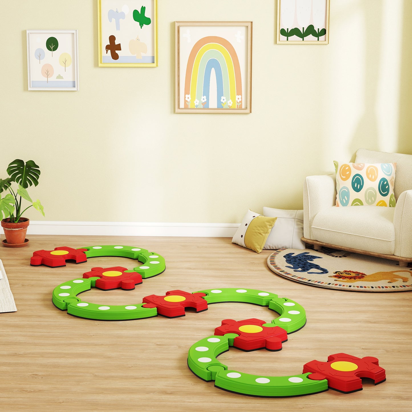 13 Piece Kids Balance Beam Stepping Stones Set with Non-slip Textured Surface, Outdoor Indoor for Toddlers, Green