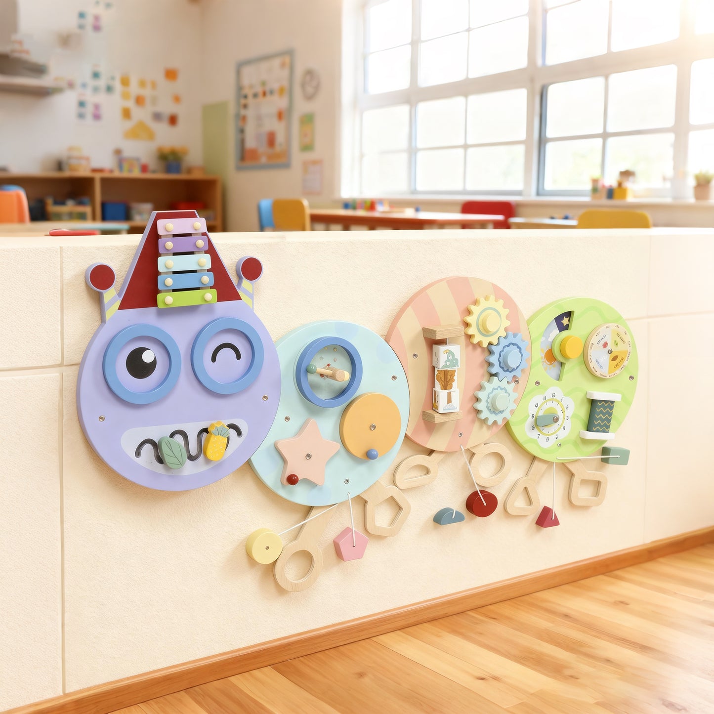 AIYAPLAY Caterpillar Busy Sensory Board with 7 Activities, for Nursery, Playroom, Home, for 3+ Years