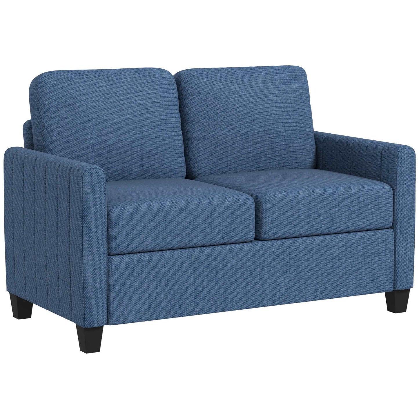 2 Seater Sofa, Channel Tufted Modern Fabric Couch, Comfy Upholstered Loveseat with Spring Cushion, Back Pillow, for Living Room - Blue