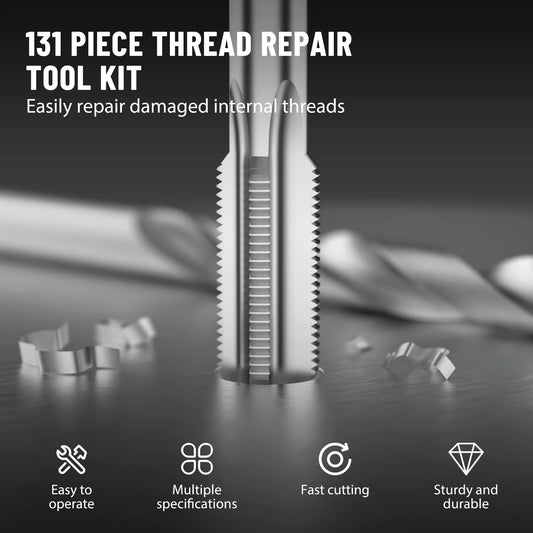 131 Piece Thread Repair Tool Kit Set, Metric M5 M6 M8 M10 M12 With HSS Drill Thread