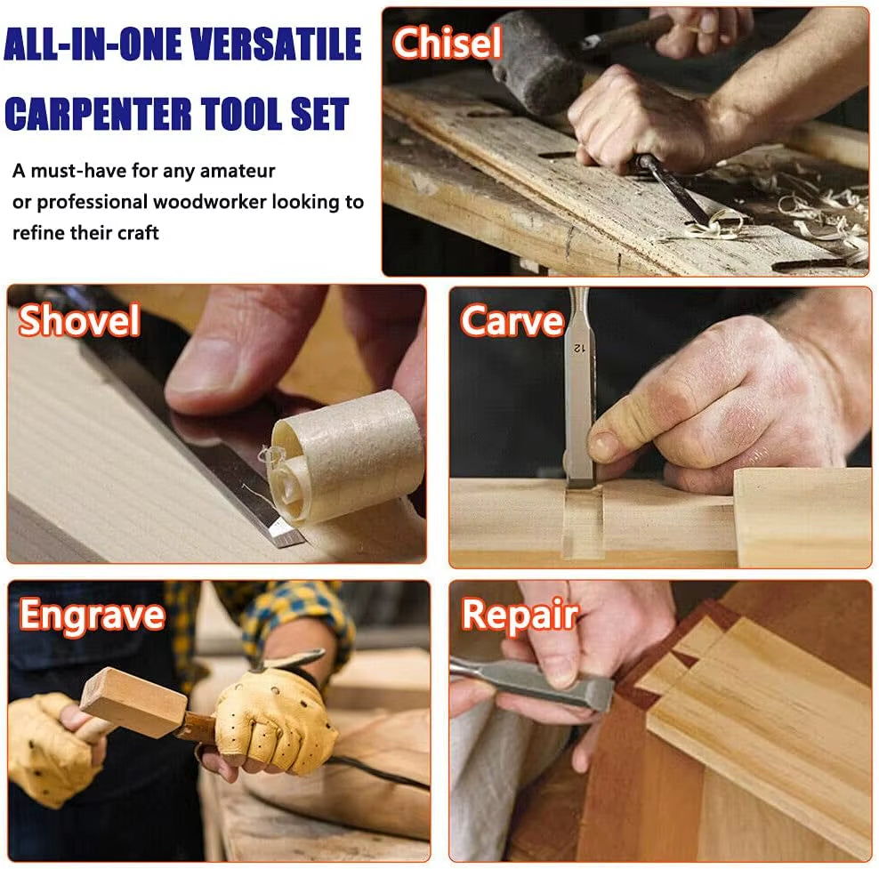 10-Piece Wood Chisel Set, Bevel Edge Wood Carving Chisel,Soft Grip with Strike Cap Set for Woodworking with Honing Guide