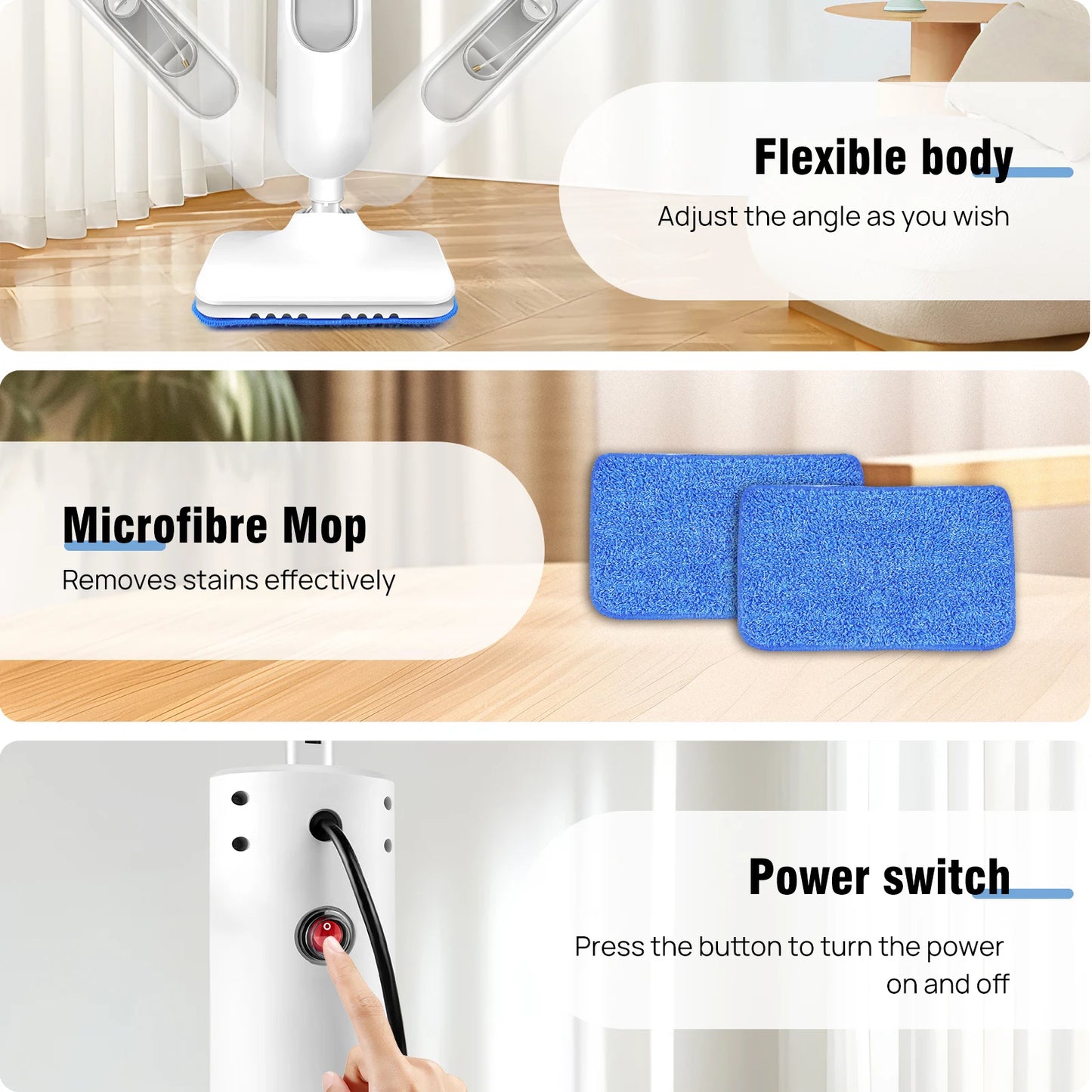 Dayplus Steam Mop & Detachable Steam Cleaner, 1500W Powerful Floor Steamer for Carpet Laminate Hardwood, 2 Washable Pads, 400ML