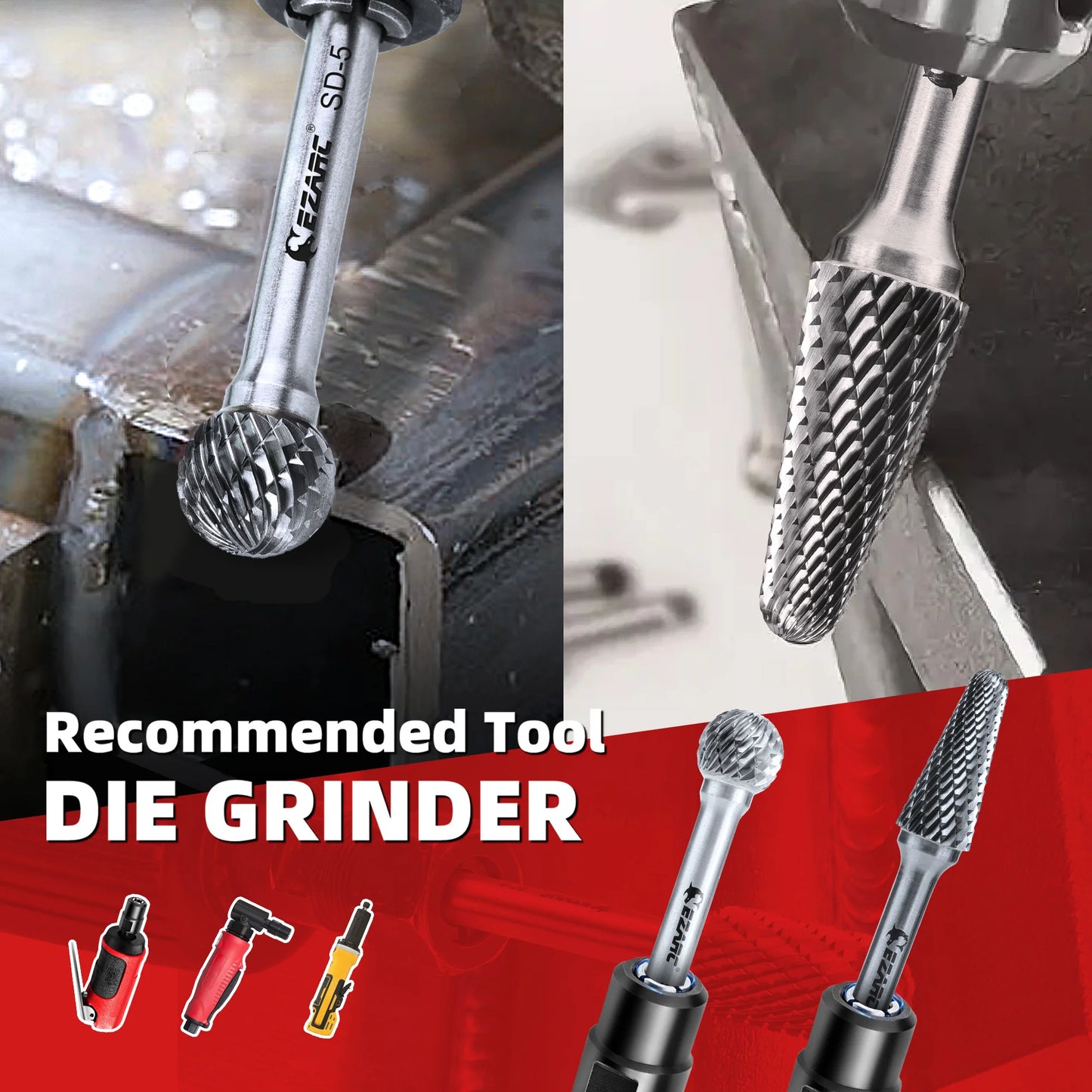 EZARC 1 Piece Tungsten Carbide Rotary Burr Bit, Double Cut Carbide Burr 1/4" Shank Die Grinder Cutting Burrs Bit for Metal Working