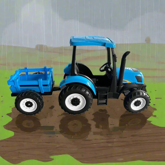 New Holland Kids Official Exclusive 24V Electric Blue Tractor and Trailer (Trailer Included)