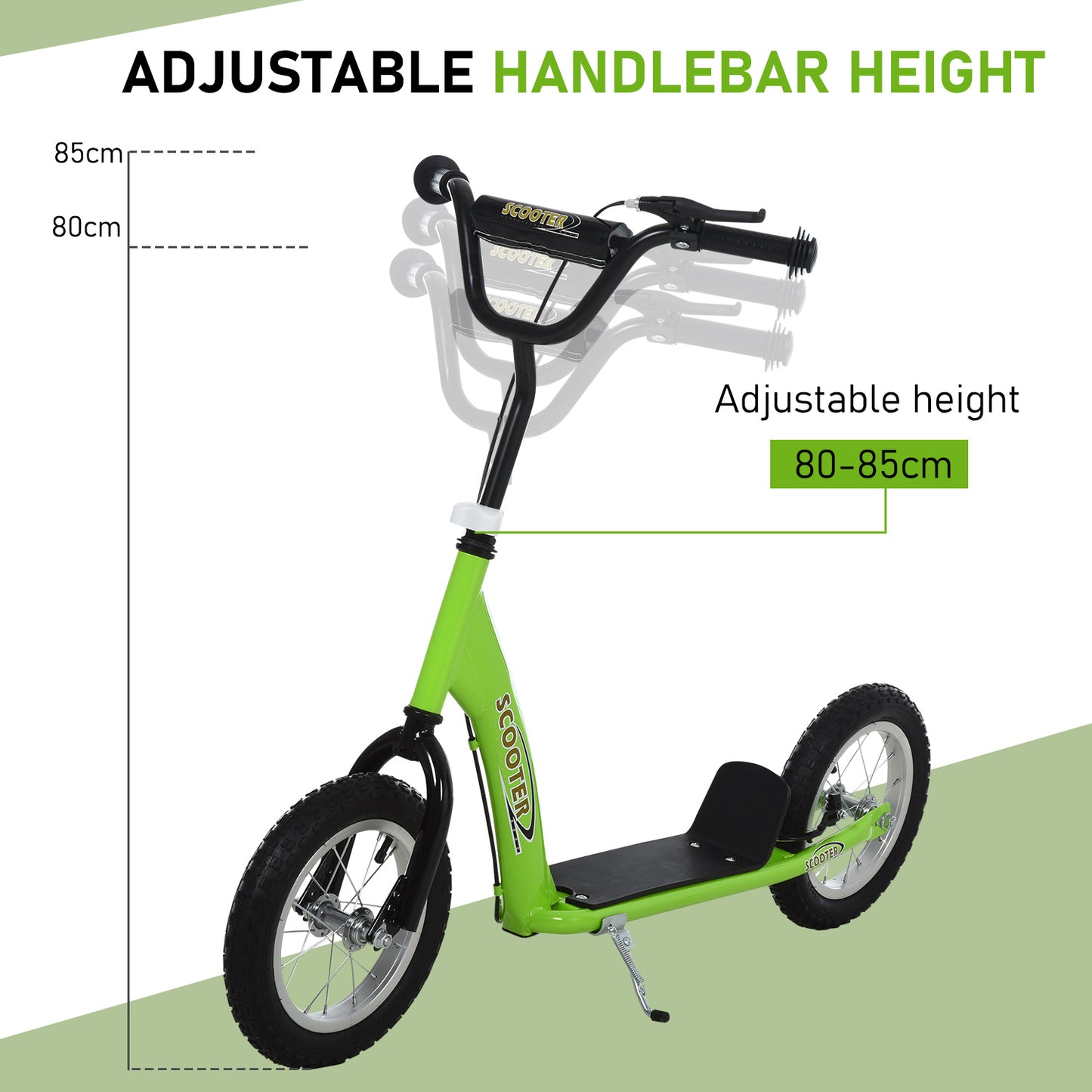 Teen Kids Stunt Scooter w/ Adjustable Handlebar, 12 Inch Rubber Tyres, Dual Brakes
