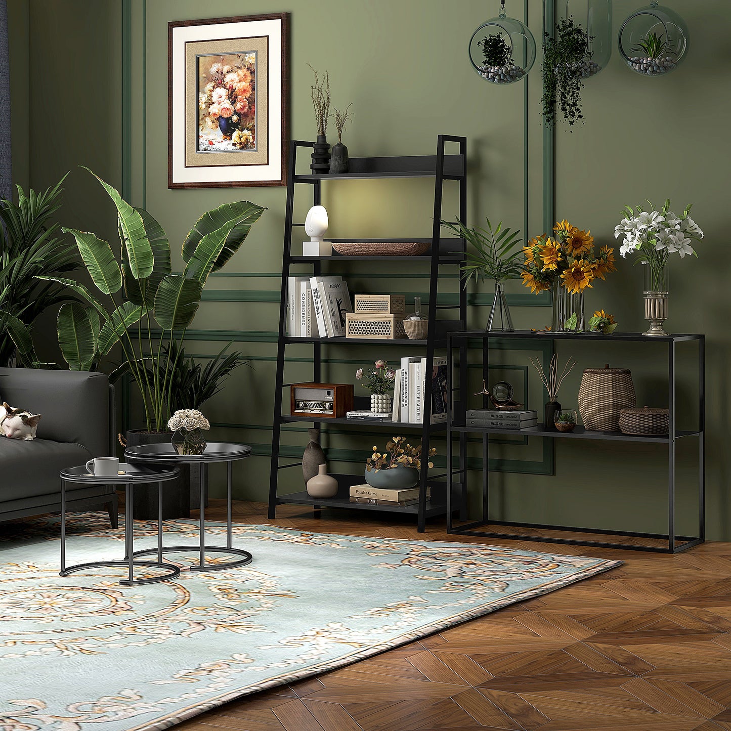 Nesting Tables Set of 2, Side End Table with Removable Tabletop Tray and Steel Frame for Living Room, Bedroom, White