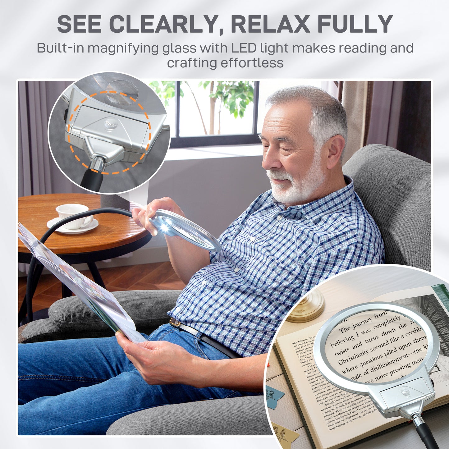 Electric Rise Recline Armchair, with Reading Light - Grey / Brown