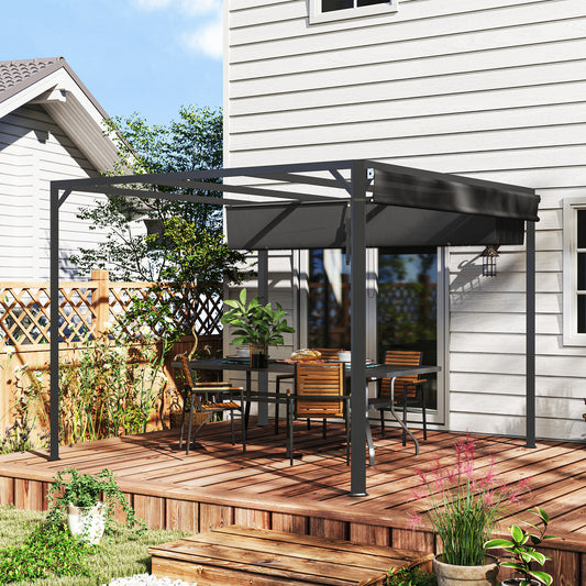 3 x 3(m) Garden Pergola with Retractable Roof Canopy and Roller Shade, Aluminium Pergola Kit Gazebo, UPF30+ Sun Shade Shelter for Deck, Porch