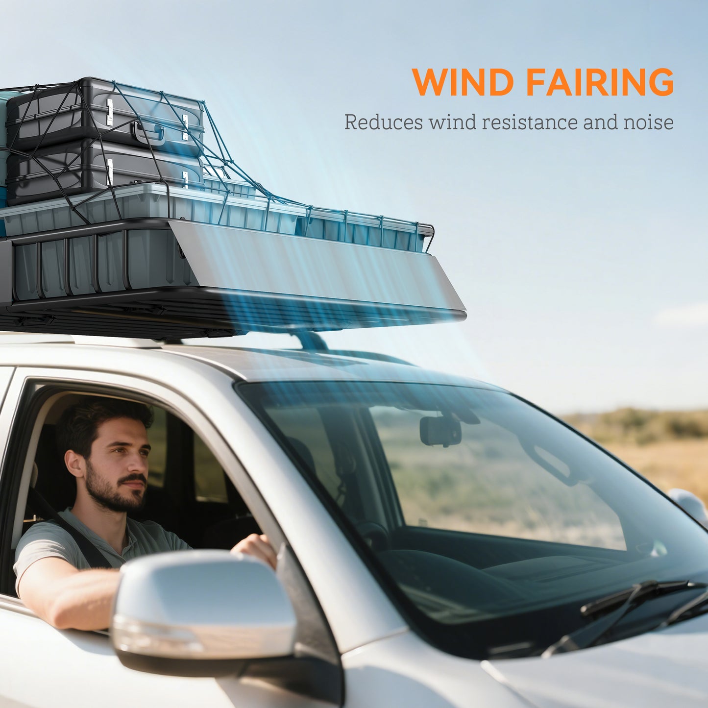 Universal Roof Rack Basket Tray, 90.7 kg Steel Car Rooftop Luggage Cargo Carrier Holder with Wind Fairing, Side Rails for SUVs, Pickups, Sedans, Off-Road Vehicles