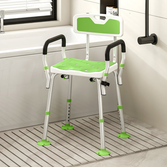 EVA Padded Shower Chair, Height Adjustable Shower Stool With Back and Arms, 4 Suction Foot Pads, Green