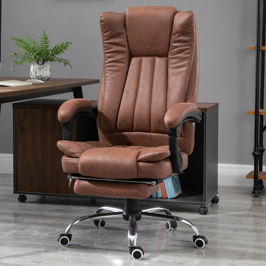 Vinsetto High Back Vibration Massage Office Chair, Heated Reclining Leathaire Fabric Computer Chair with Footrest, Brown