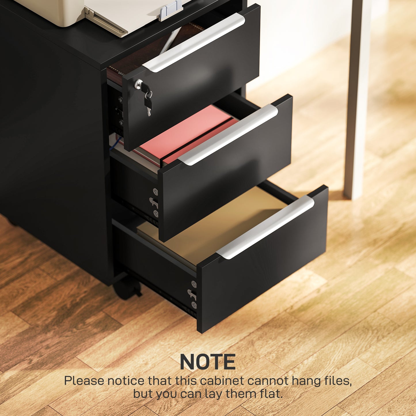 Three-Drawer Locking Filing Cabinet Unit - Black