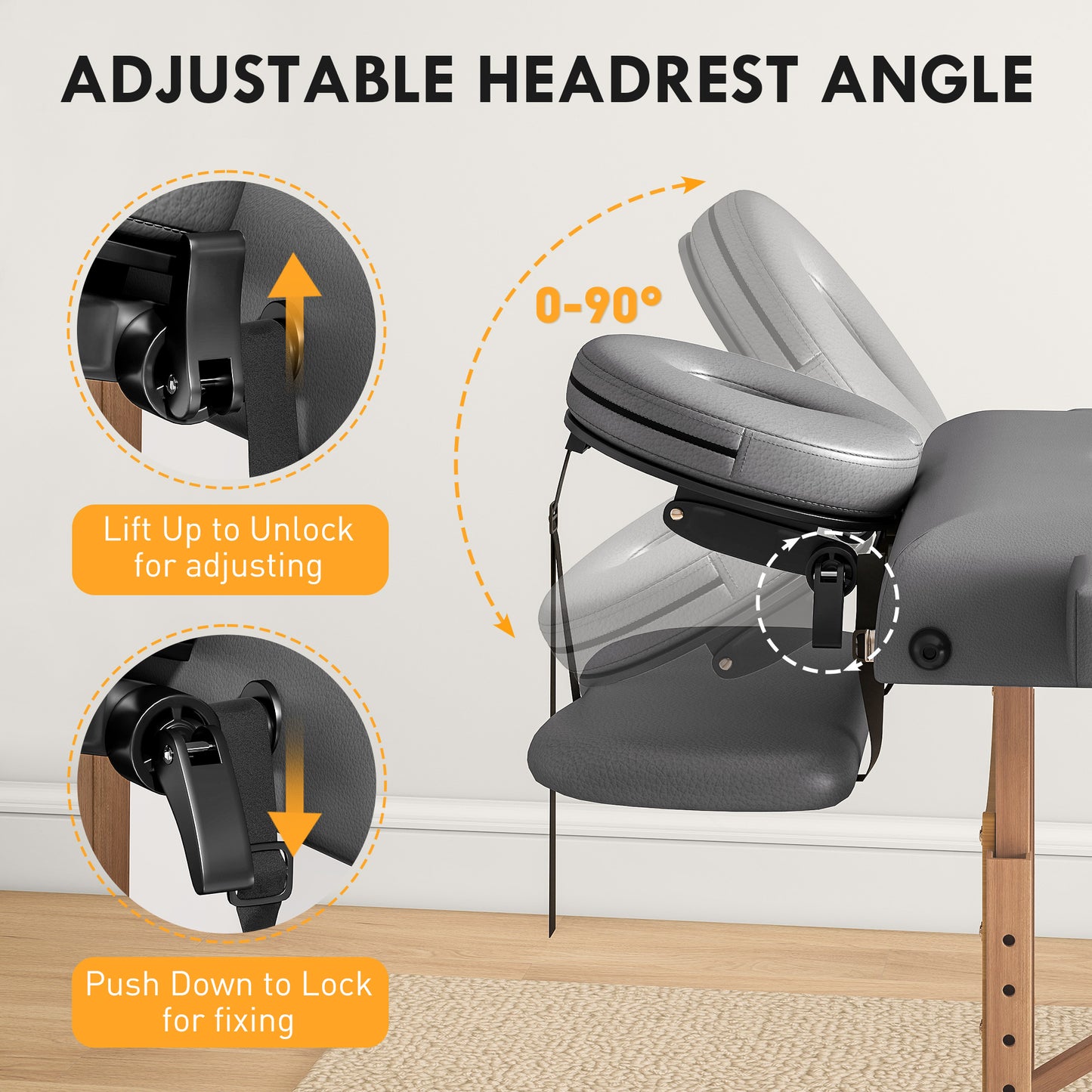 Foldable Massage Table with Beech Wood Legs - Grey / Black
