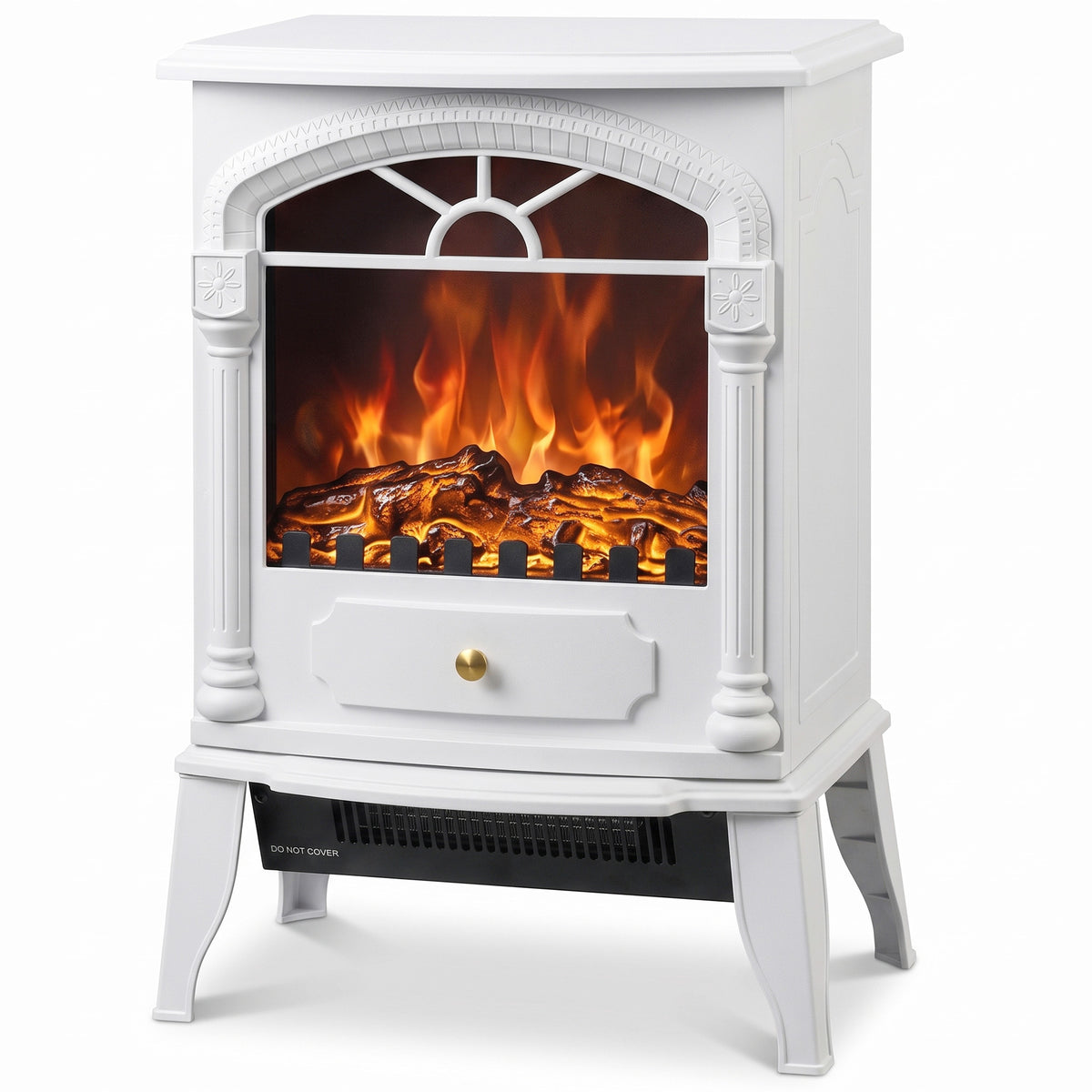 Freestanding Electric Fireplace Heater | 3D Flame Effect | 1000W/2000W | Adjustable Thermostat | Grey & White