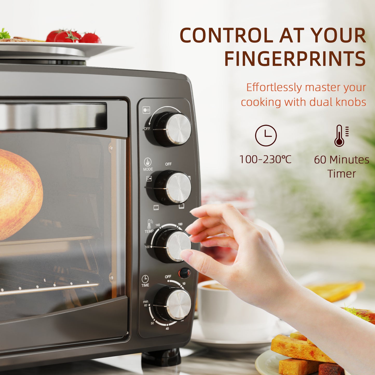 36L Small Oven with 2 Hot Plates, Countertop Toaster Oven, Grill, Roast, Bake, Boil, W/ Timer, Adjustable Temperature, Electric Oven W/ Grill Rack