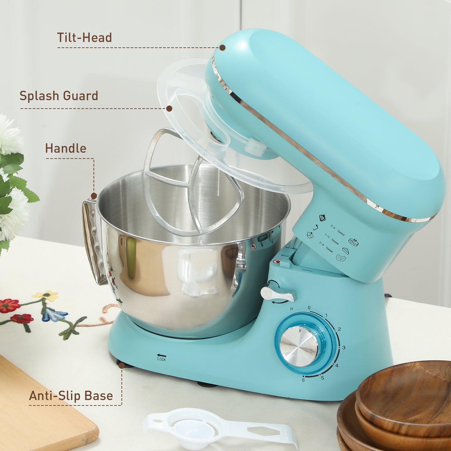 1300W Kitchen Stand Food Mixer Blender with Accessories - Blue / Silver / Beige