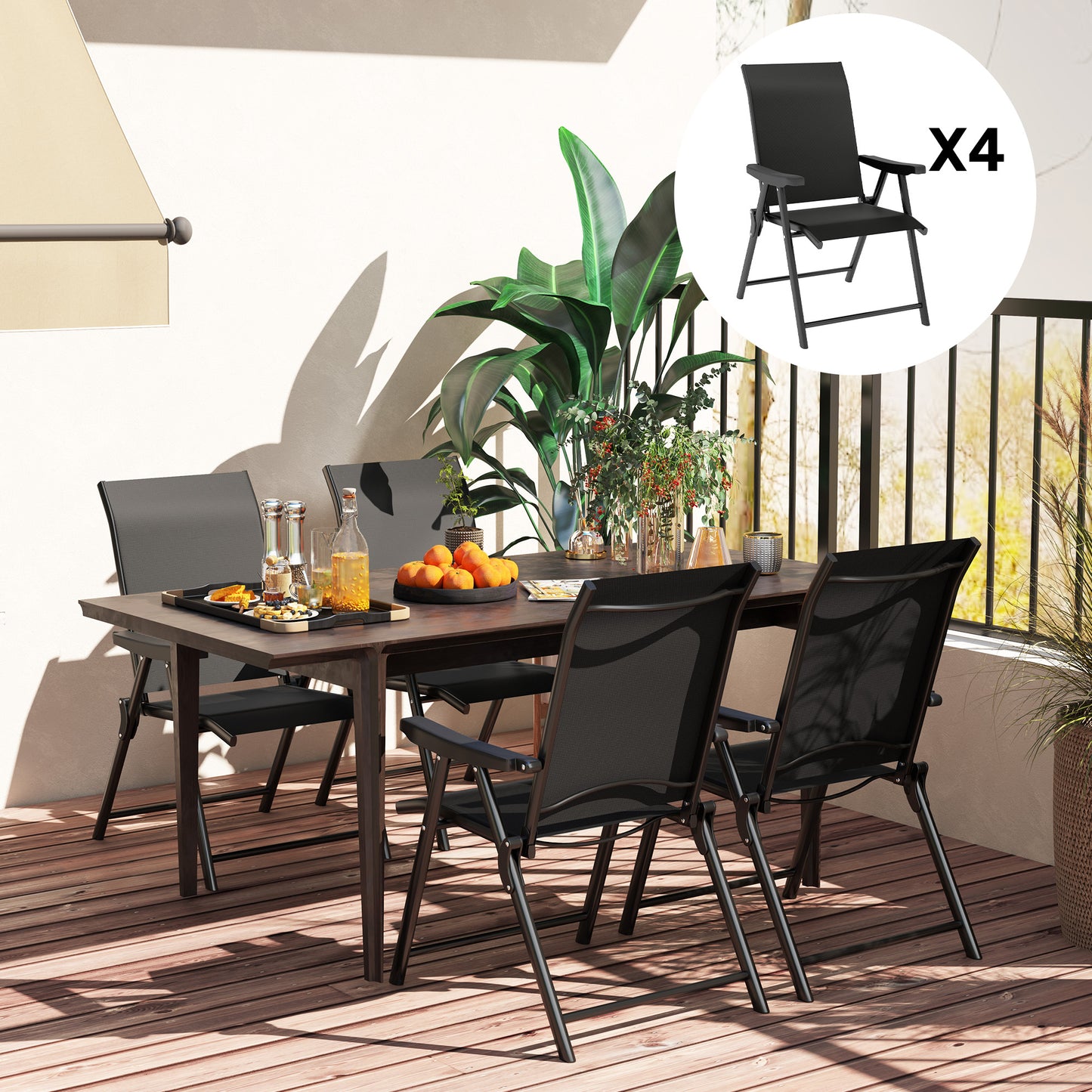 Outsunny Set of Four Folding Outdoor Garden Chairs - Black