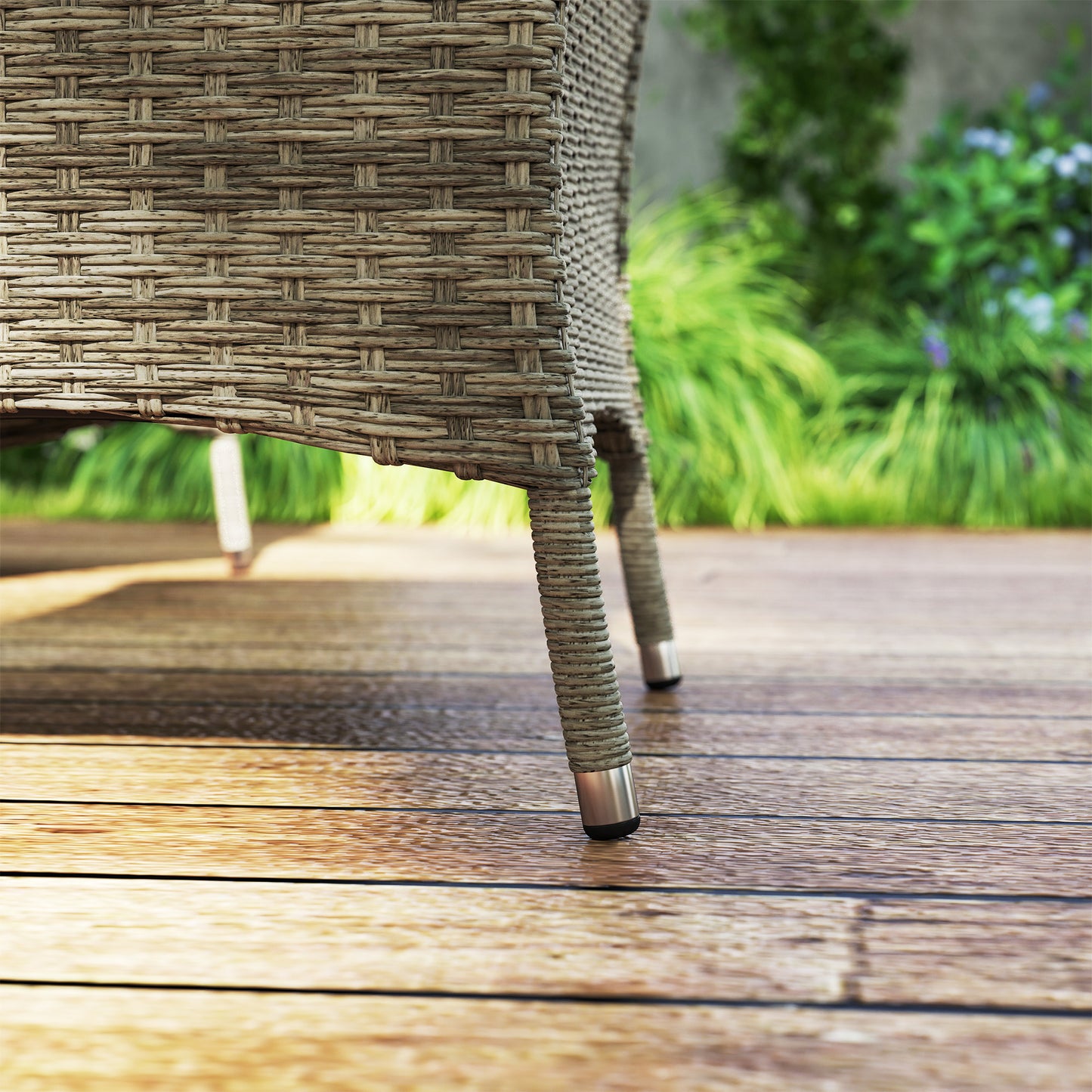 Outsunny Seven-Piece Rattan Dining Table, with Round Glass-Top Table - Light Grey