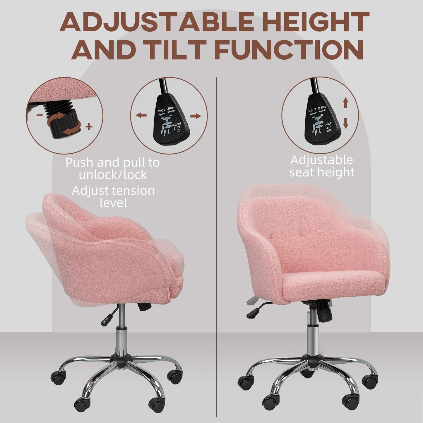 Teddy Fleece Swivel Office Chair - Pink