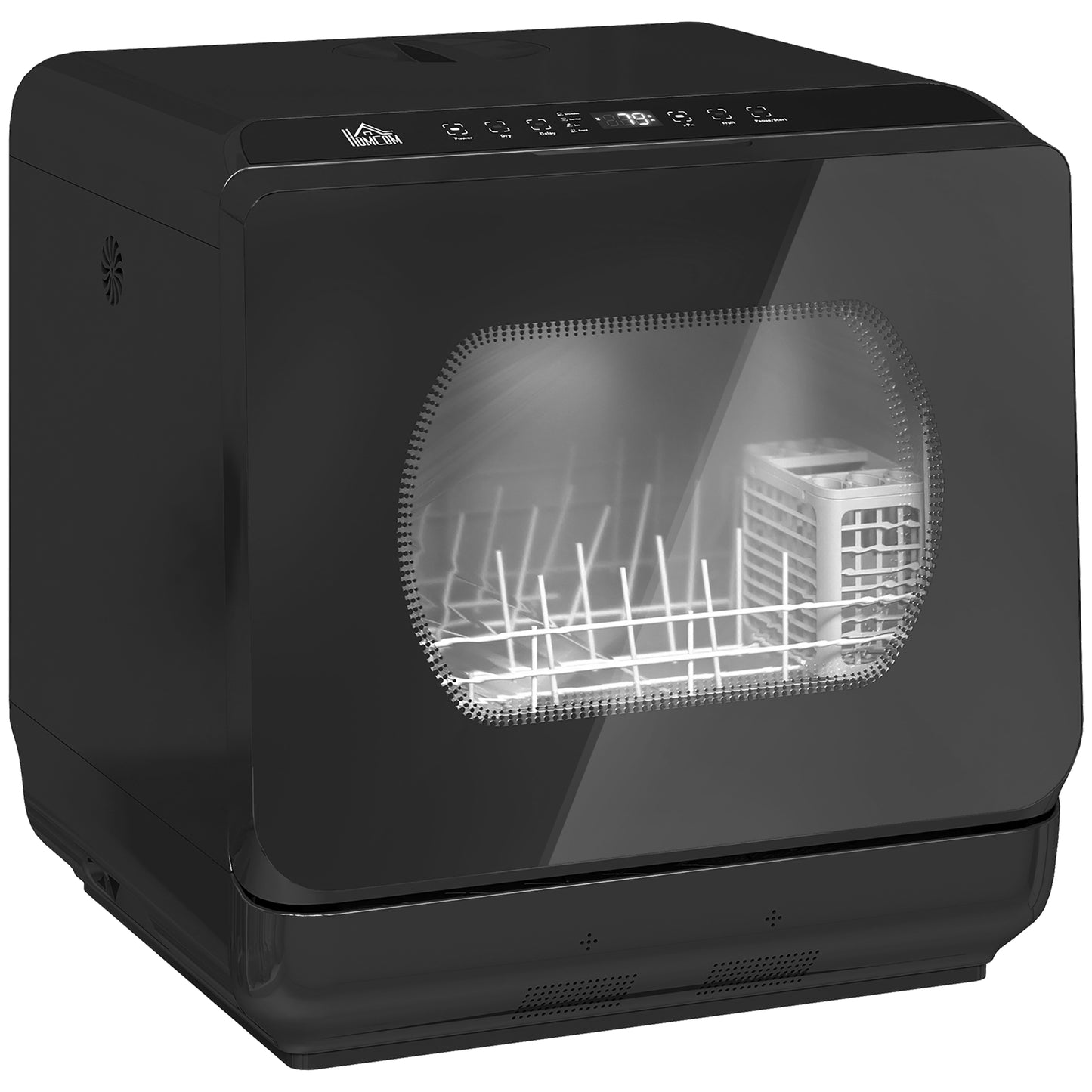 Table Top Dishwasher with Built-in 6L Water Tank, Mini Countertop Dishwasher with 6 Programs, 4 Place Settings, Black