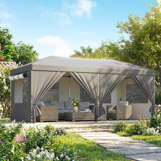 3x6m Pop Up Gazebo | 17.5m² UPF50+ Shaded Area | 210D Silver-Coated Oxford Fabric | 6 Detachable Sidewalls | 12 Drainage Holes | 3 Height Settings | Windproof Level 4-6 | Full Stability Kit | Wheeled Bag | Dark Grey