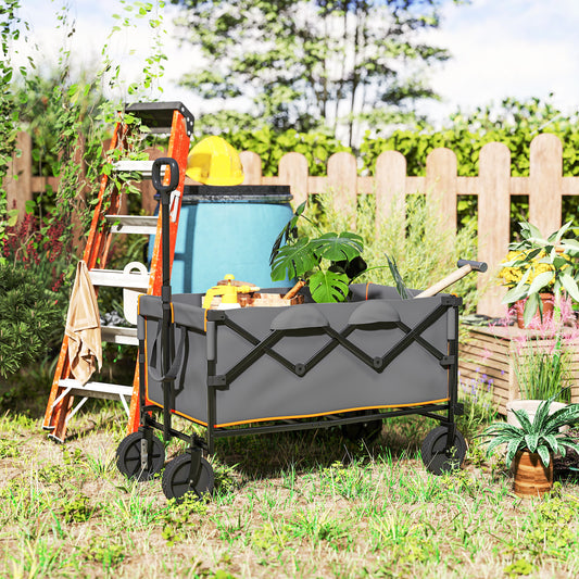 160L Festival Trolley on Wheels, Folding Camping Trolley Cart w/ Tailgate, 100kg Heavy Duty Garden Collapsible Folding Wagon w/Adjustable Handle, Carry Bag for Beach Picnic