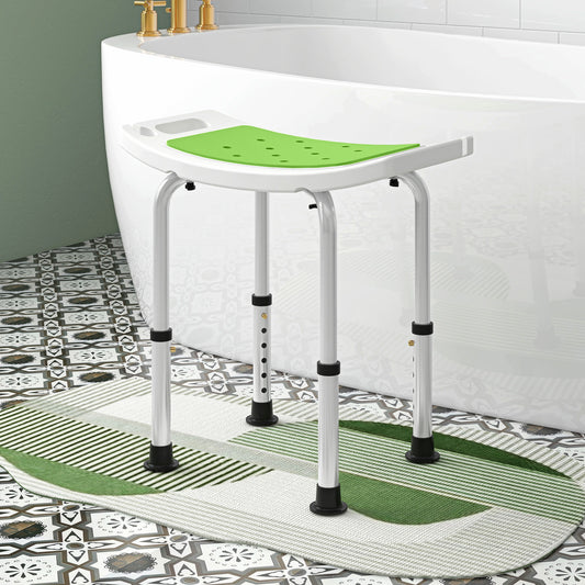 6-Level Height Adjustable Aluminium Bath Room Stool Chair Shower w/ Padded Seat Drainage Holes Foot Pad, Green