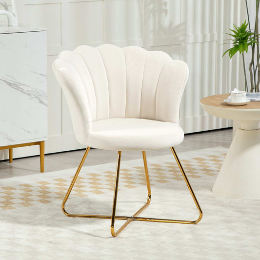 Velvet-Feel Lotus Petal Accent Chair - Cream