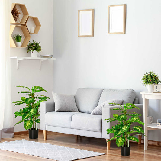 2 Piece Artificial Evergreen Tree Fake Decorative Plant in Nursery Pot for Indoor Outdoor Décor, Green