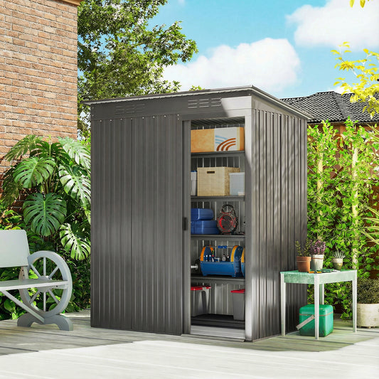 Galvanised Steel Garden Storage Shed | Aluminium Slot-Base Easy Assembly | 50% Fewer Screws | Sliding Door | Integrated Vents | 50kg/m² Snow Load | 159x106x181cm | 1.37m² | Light Grey