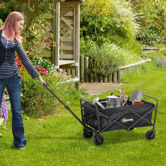 62L Festival Trolley on Wheels, Garden Folding Trolley Cart, 120kg Heavy Duty Collapsible Folding Wagon with Carrying Bag for Beach, Camping,