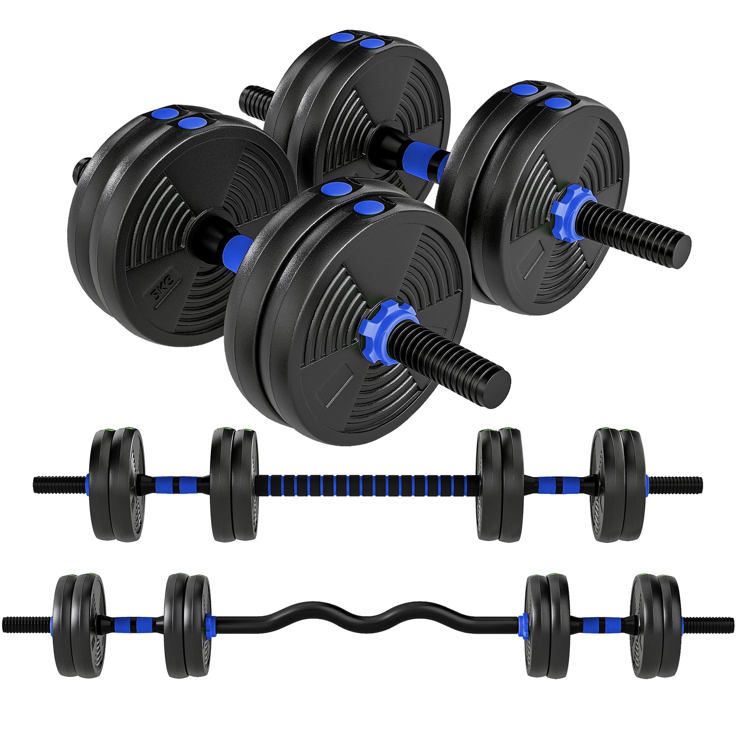 SPORTNOW 15 kg 3-in-1 Adjustable Dumbbell Set, Adjustable Weight Set with Extension Bar, Black