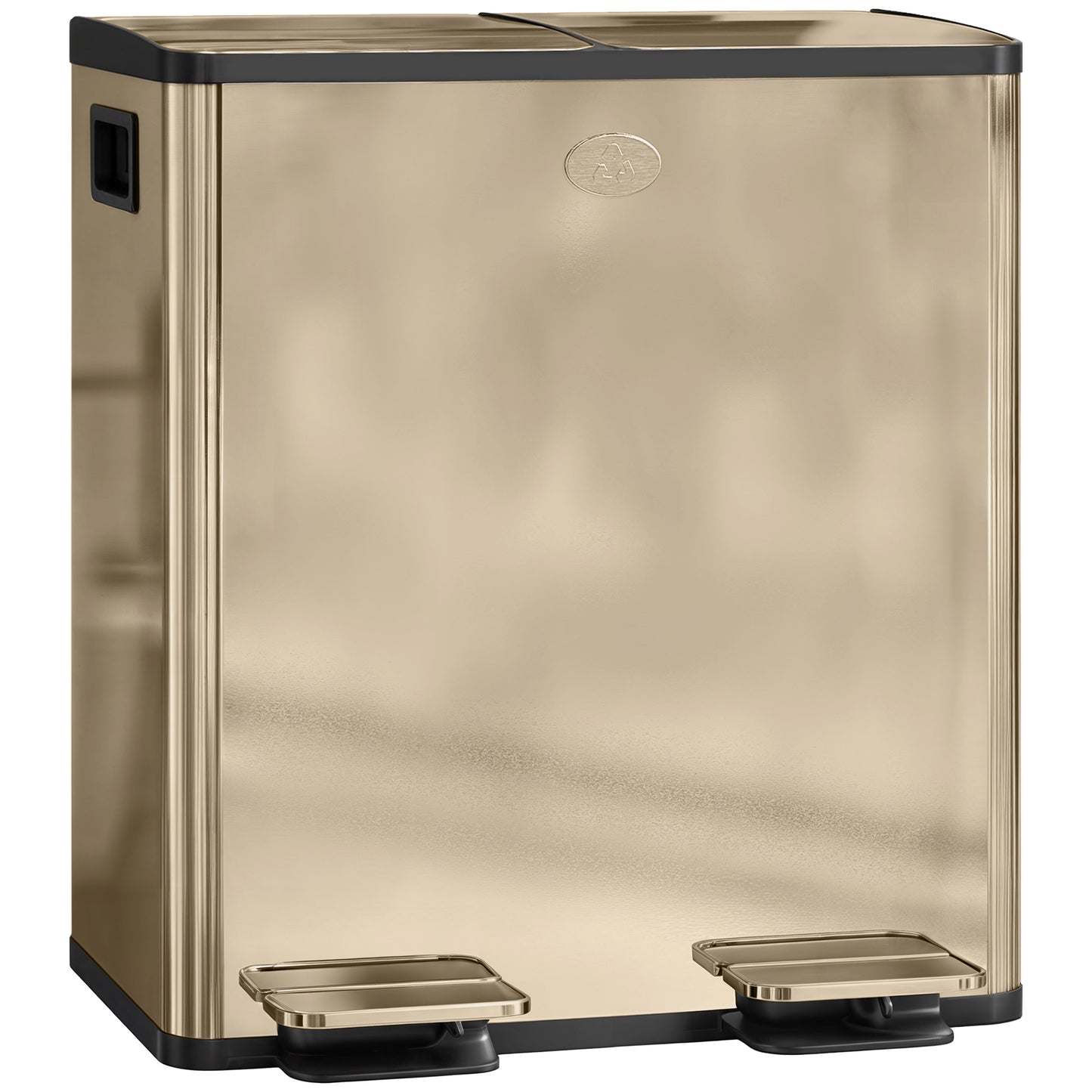 40L Dual Compartment Stainless Steel Bin, with Deodoriser Holders - Silver Tone / Gold Tone