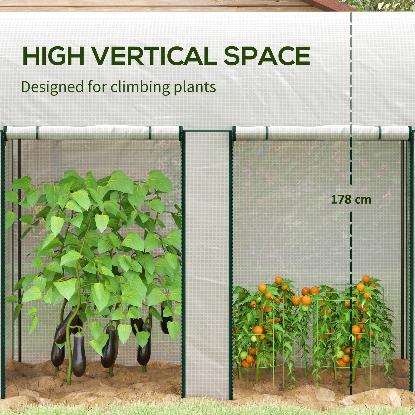Outsunny Walk-In Greenhouse W/ Zipped Roll Up Doors, Plastic Cover And Arched Top for Tomatoes, Flowers, Vegetables and Herbs - White