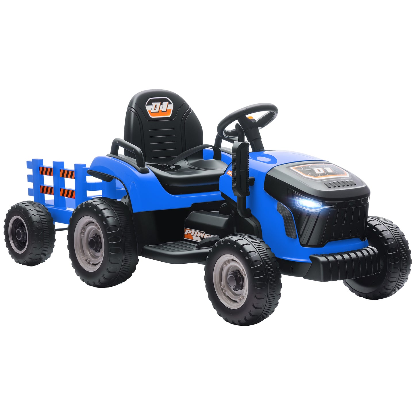 AIYAPLAY 12V Ride on Tractor and Trailer with Remote Control, Music, Shifter, Start-Up Sound, for Kids Ages 3-8 Years
