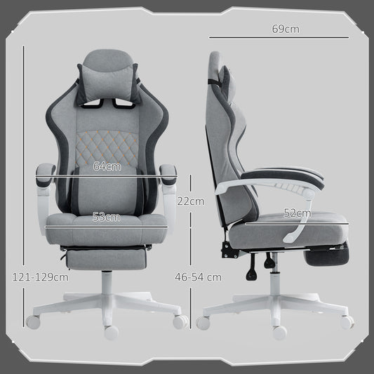 Ergonomic High Back Gaming Chair for Adults, Printed Velvet Computer Recliner Chair with Footrest, Lumbar Support for Office or Gaming, Grey