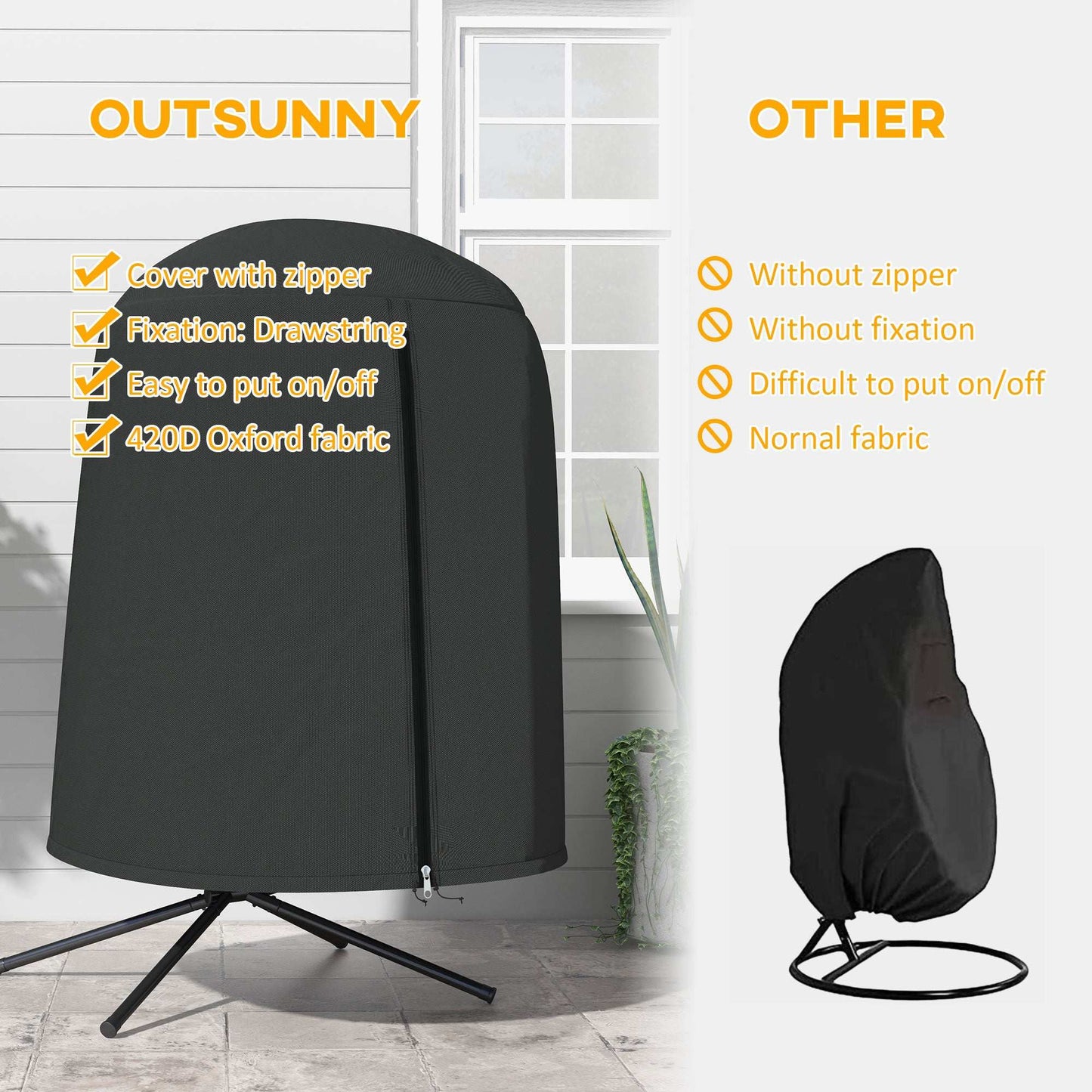 Outsunny Hanging Egg Swing Chair Cover Outdoor Single Waterproof Anti-dust Furniture Protector With Zipper, Oxford Fabric D128 x 190H cm - Black