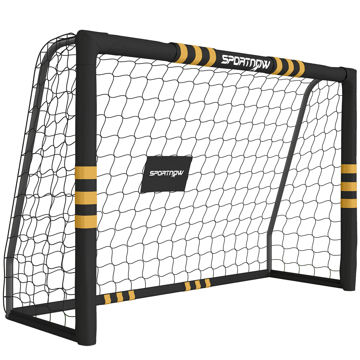SPORTNOW Portable Football Goal | Black & Yellow | 8x5ft or 6x4ft | EPE Foam Padding 1.6cm | PVC-Wrapped Posts | 6 Ground Stakes | Metal Frame | PE Net | Age 5+ | Garden Training