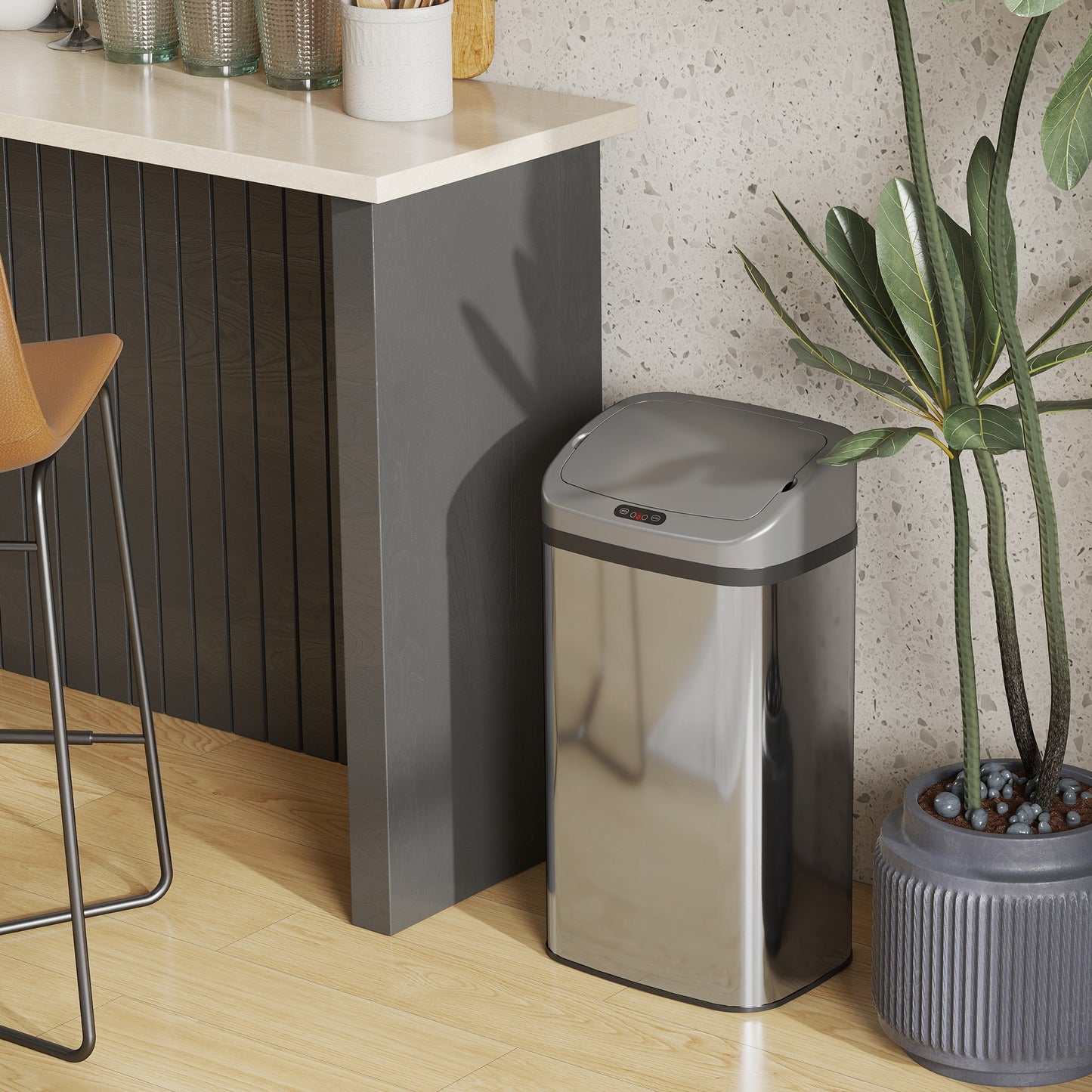 48L Stainless Steel Sensor Bin - Silver-Tone