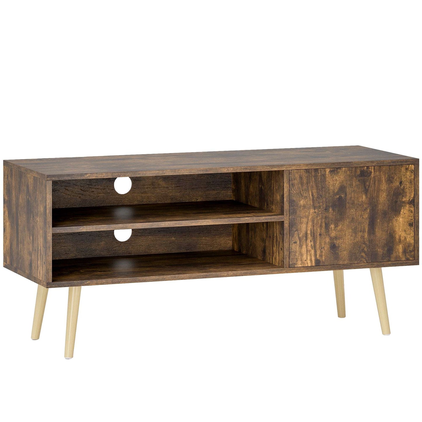 TV Stand up to 55 Inches, TV Unit with Open Shelves and Cable Holes - White / Brown