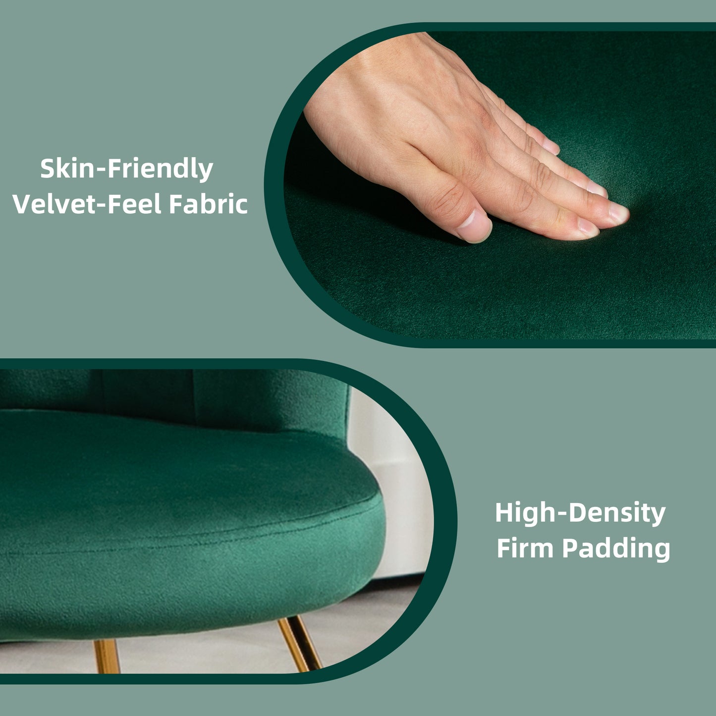 Vintage Retro Style Velvet-Feel Lotus Petal Accent Chair - Green