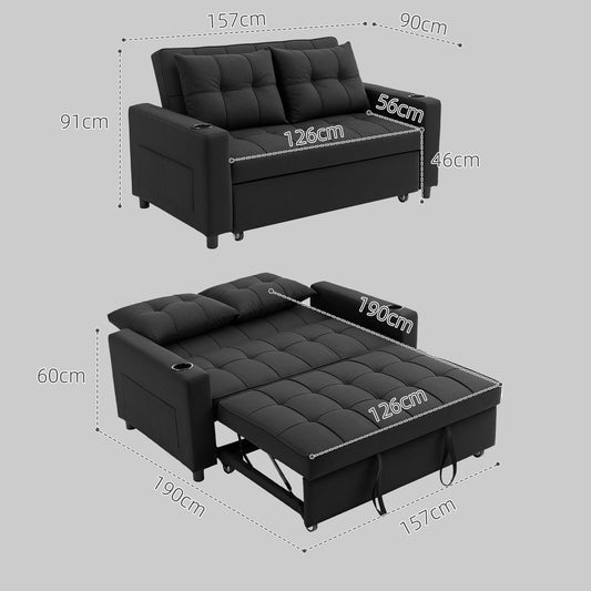 Two-Seater Pull-Out Sofa Bed - Black