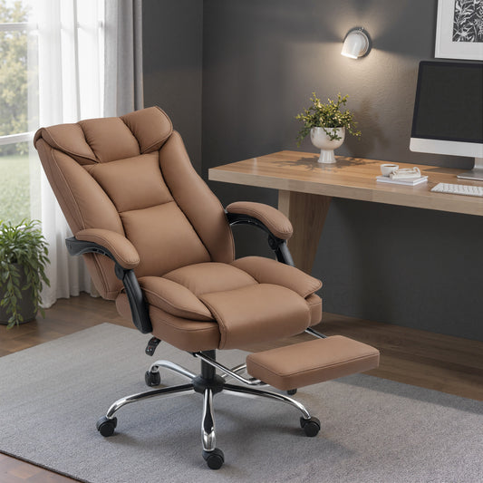 155° Reclining Faux Leather Swivel Office Chair - Brown