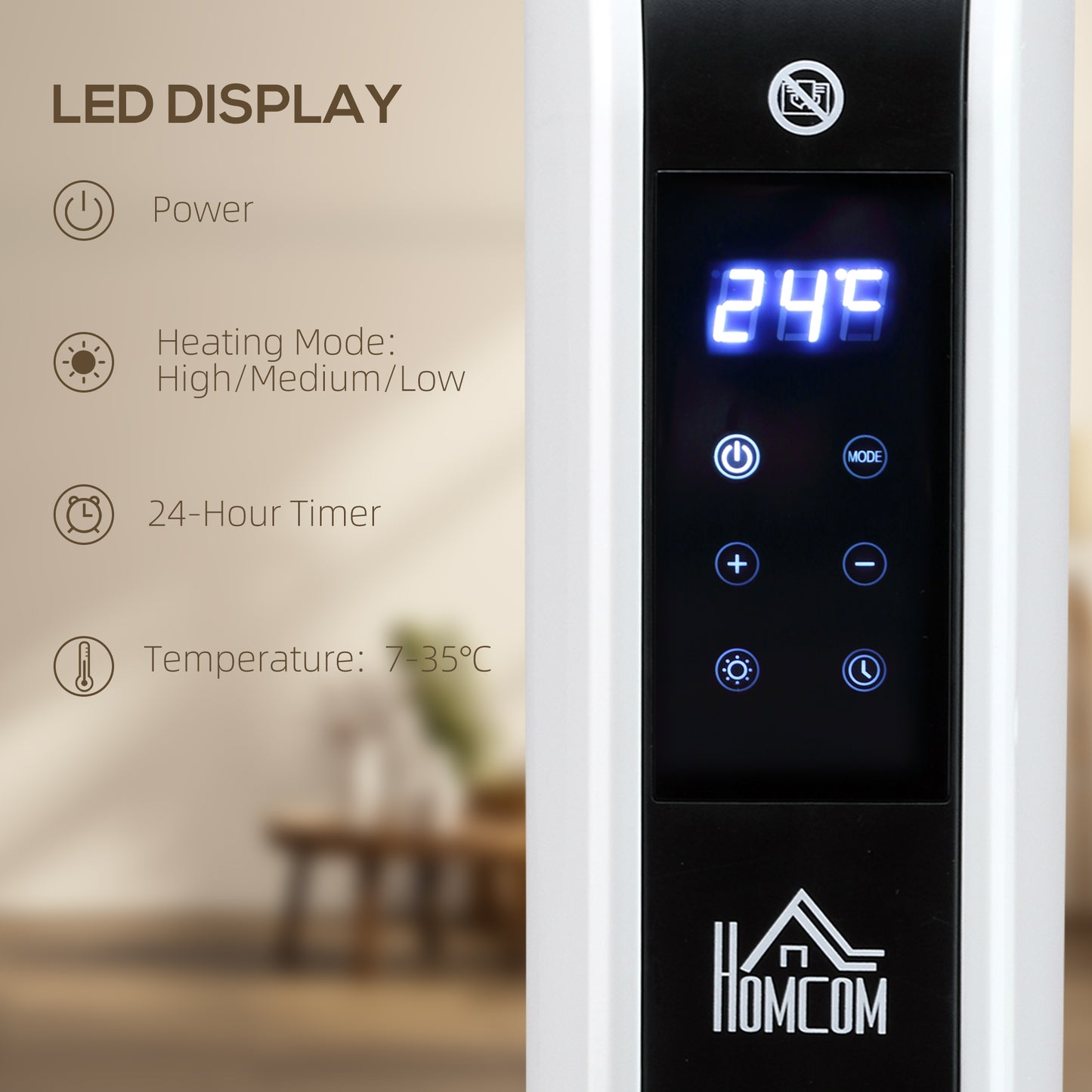Electric Heater, 2180W Portable Convector Heater with 24H Timer, Overheat Protection, Adjustable Temperature for Home
