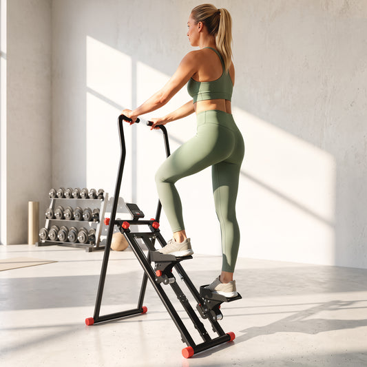 Vertical Stair Climber Stepper | 3 Resistance Levels | Adjustable Handlebar 123–133cm | 150kg | LCD Monitor | Phone Holder | Foldable | Black