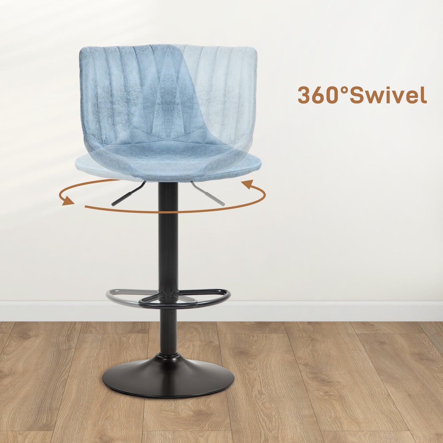 Adjustable Bar Stools Set of 2 Counter Height Barstools Dining Chairs 360° Swivel with Footrest for Home Pub, Blue