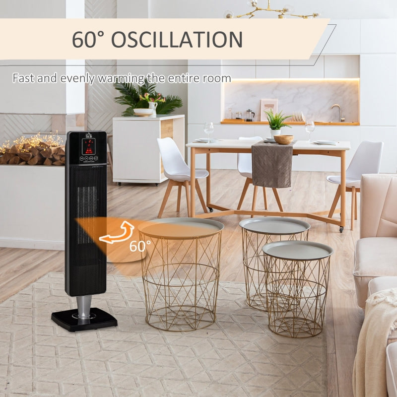 Tower Heater with 2 Heat Setting 1000W/2000W and Ceramic Fan, Electric Space Heater with Oscillating Remote Control 8hrs Timer Tip-Over Overheat Protection, Black
