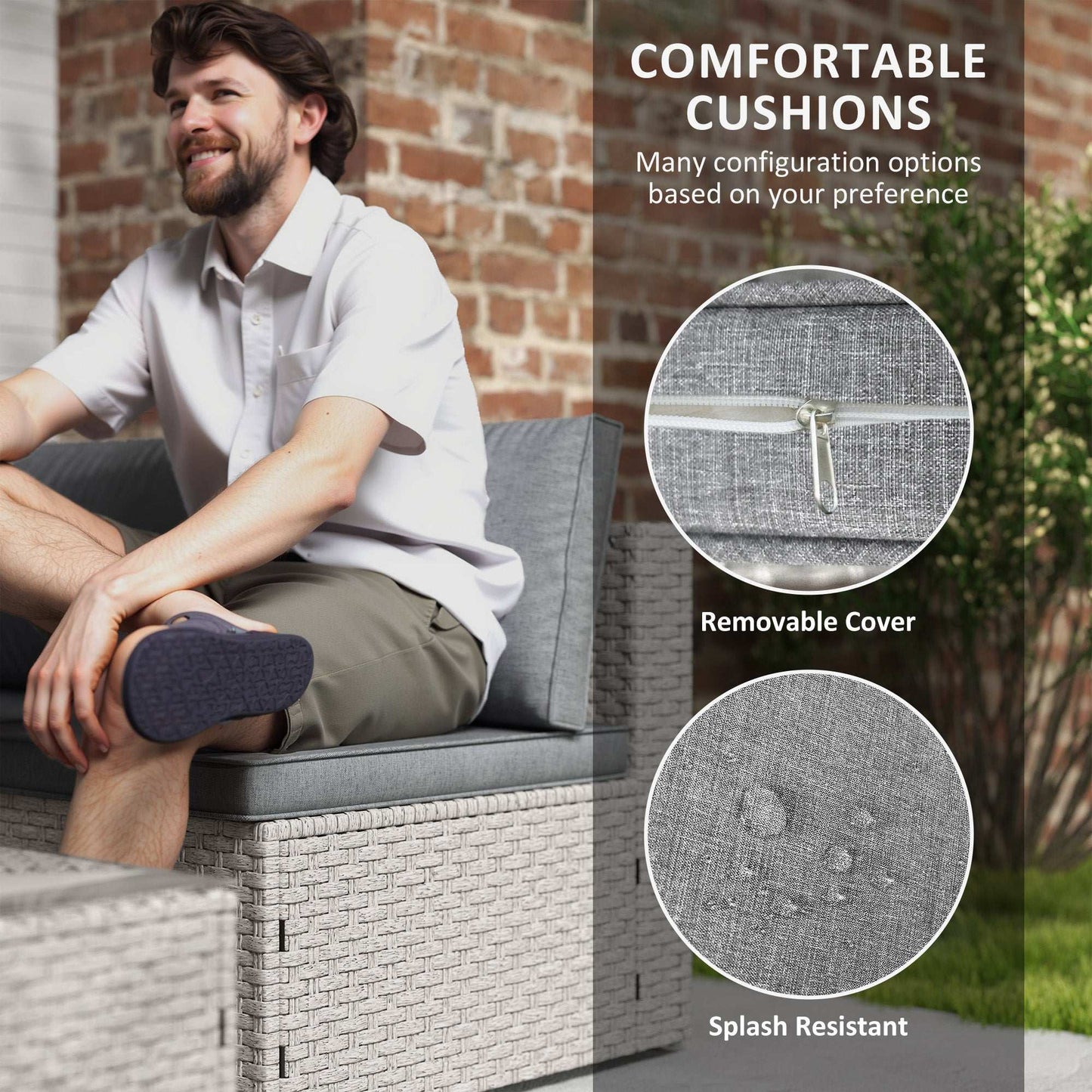 Outsunny Seven-Piece Modular Rattan Outdoor Garden Corner Furniture Set - Grey