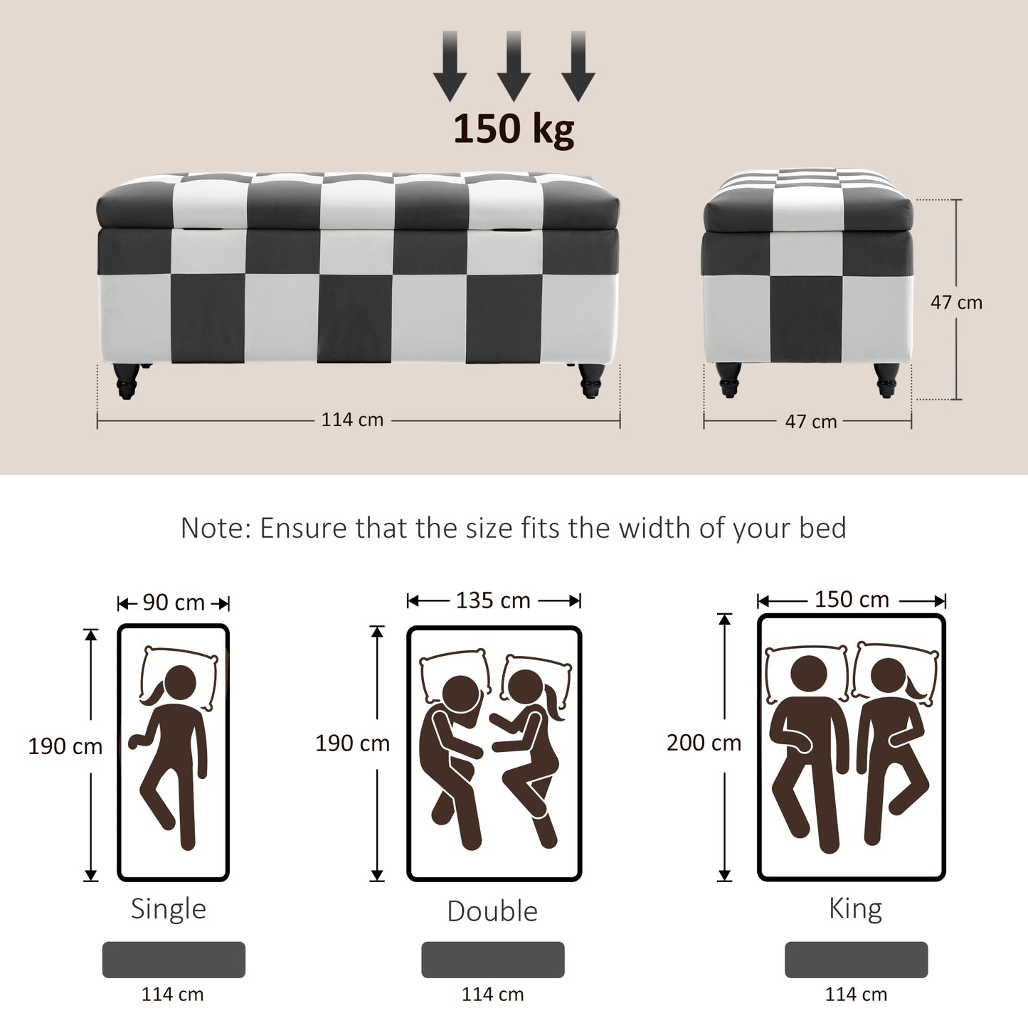 114 x 47 x 47cm Velvet Storage Ottoman, Button-tufted Footstool Box, Toy Chest with Lid for Living Room, Bedroom, Dark Grey and White